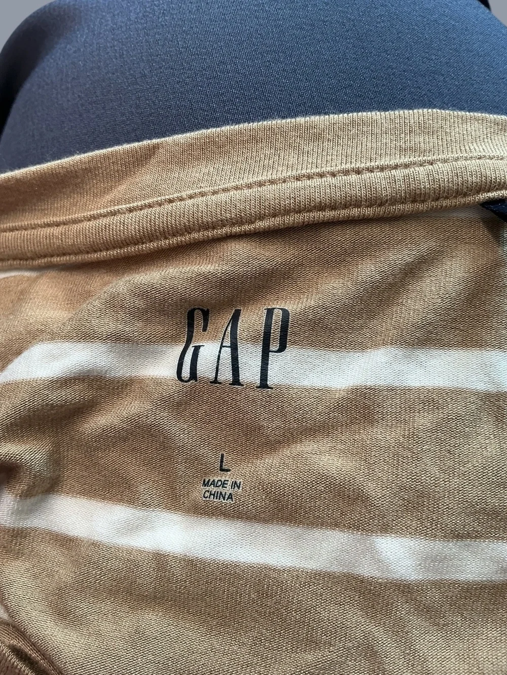 GAP Large Beige and White Striped Long Sleeve Shirt - Picture 3 of 4